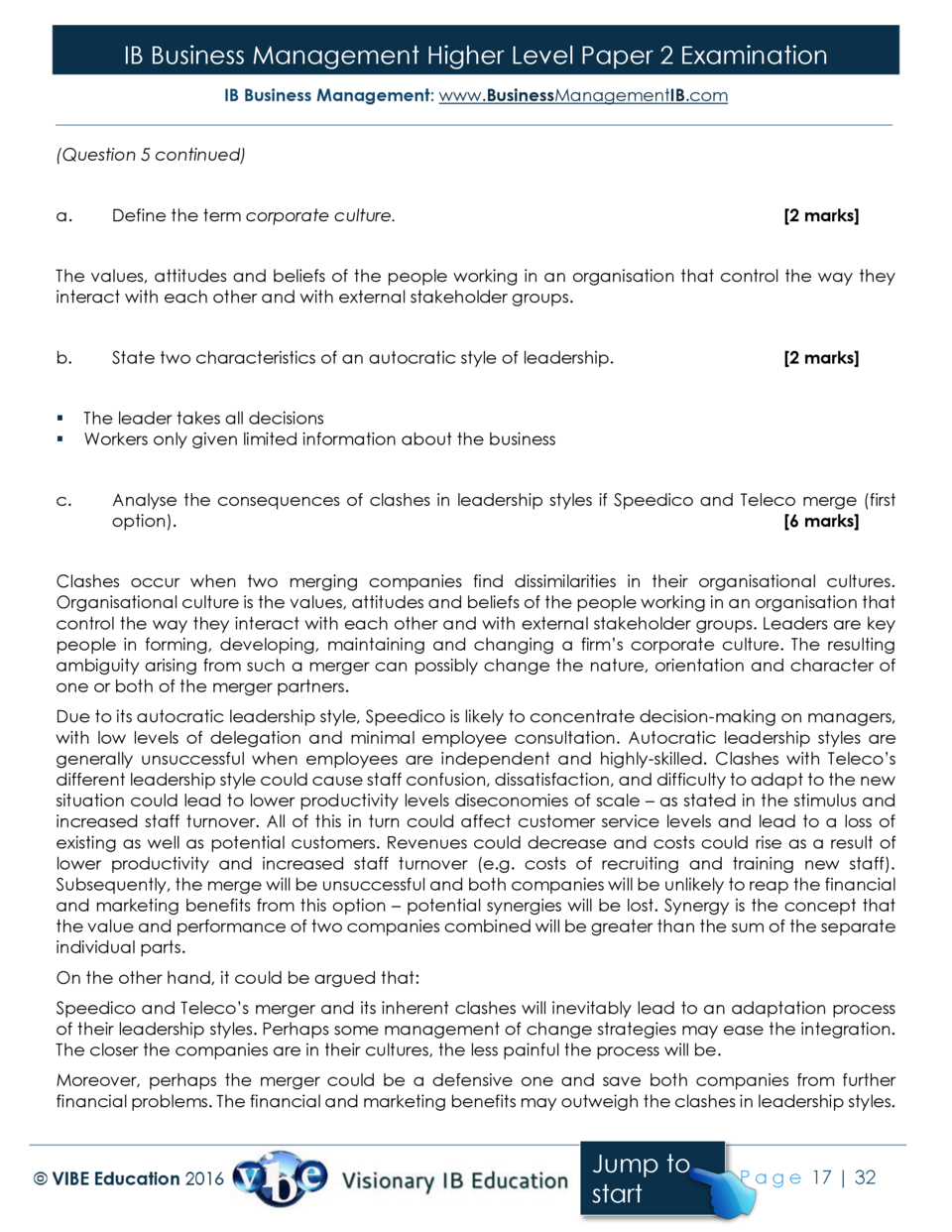 Answers HL Paper 2 Mocks 2016