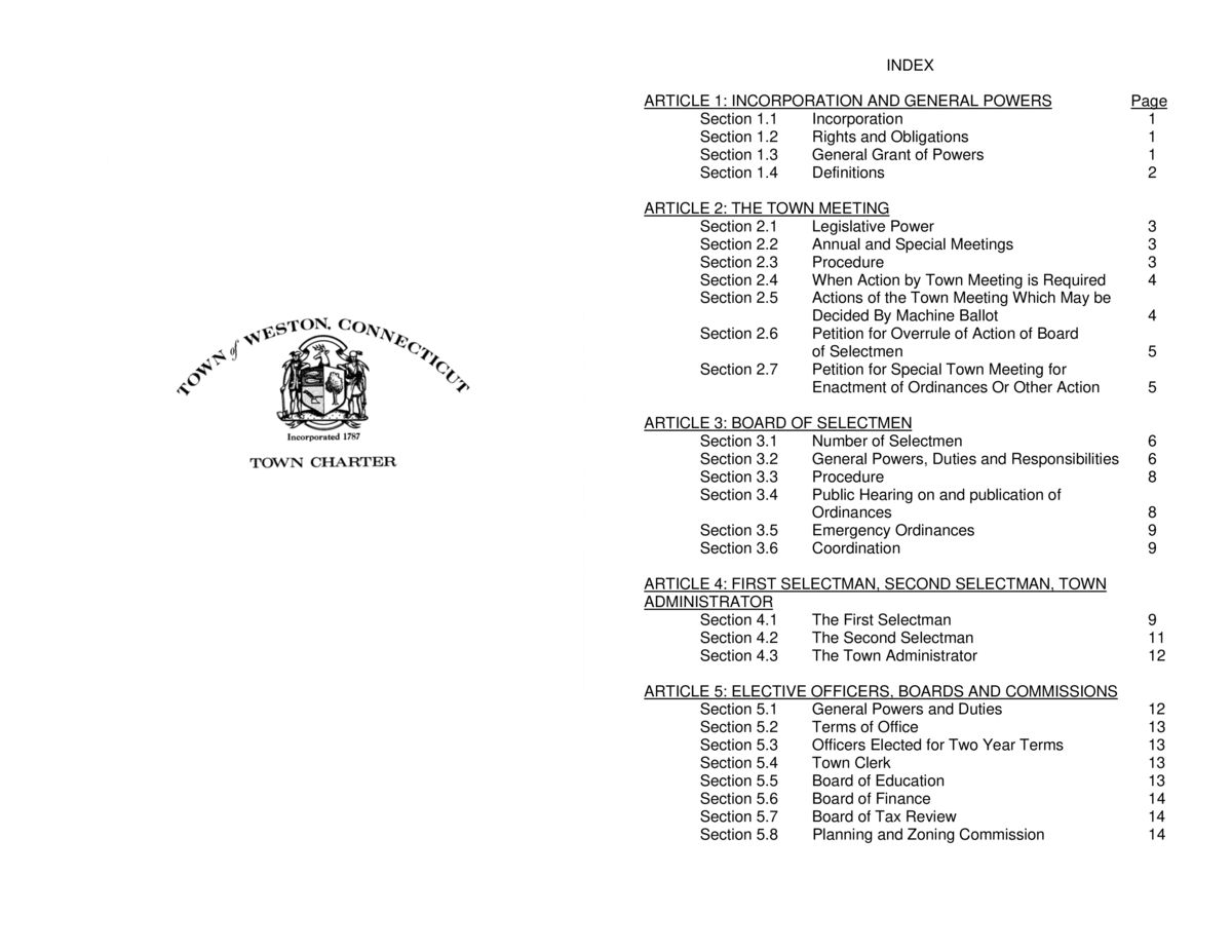 WESTON TOWN CHARTER Adopted 11/4/2014