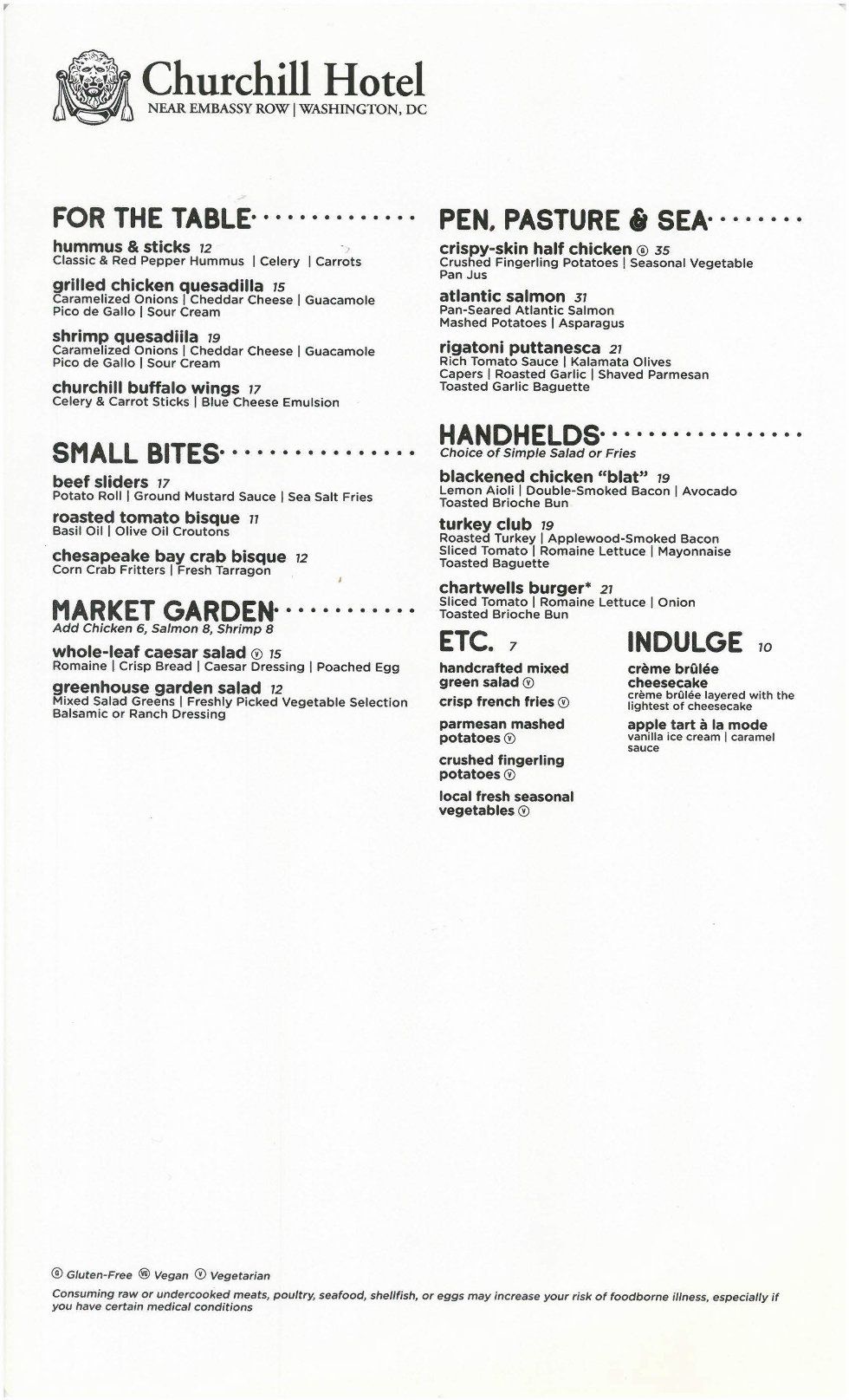 Chartwell Grill Dinner Menu - Churchill Hotel DC