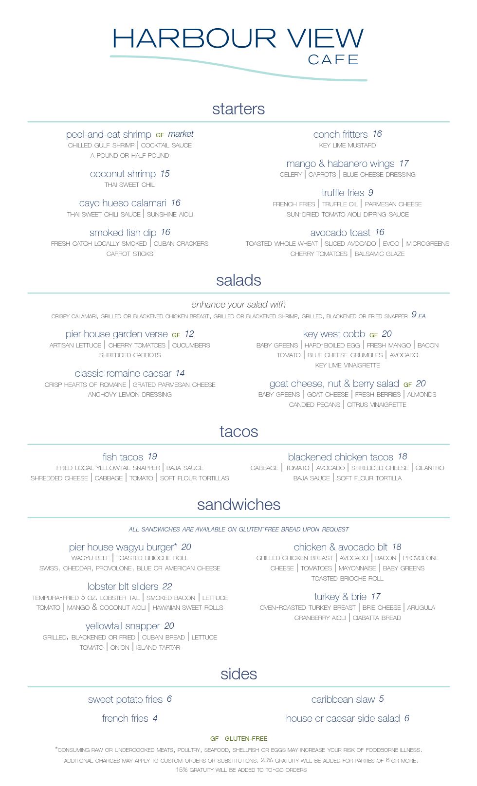 Harbour View Cafe Lunch Menu - Pier House Resort