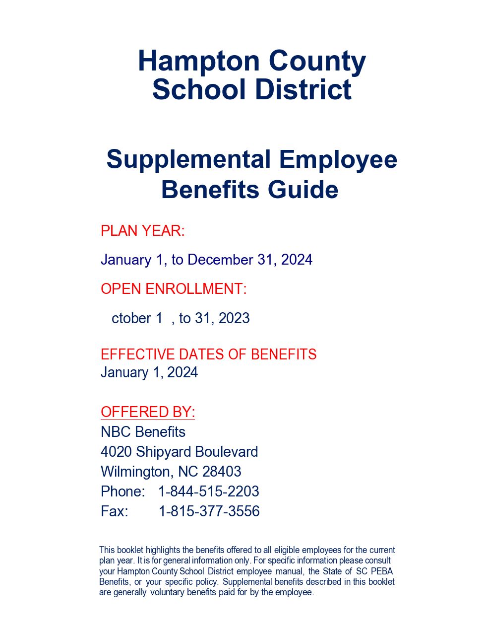 2024 Hampton County School District Employee Benefits Guide