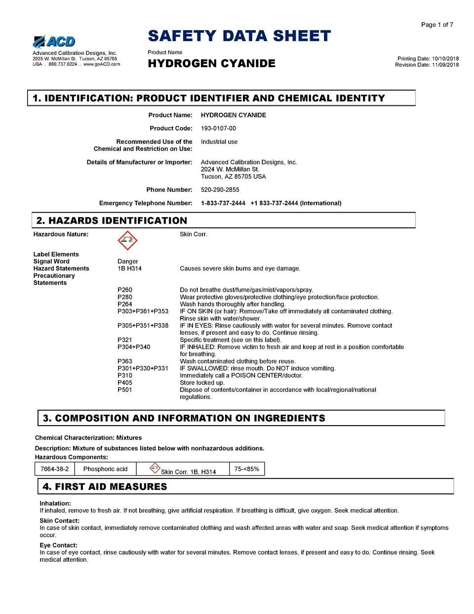 Hydrogen Cyanide SDS