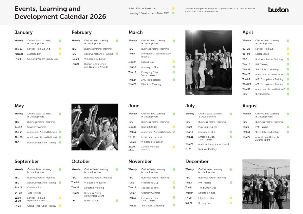 2026 Event, Learning and Development Calendar