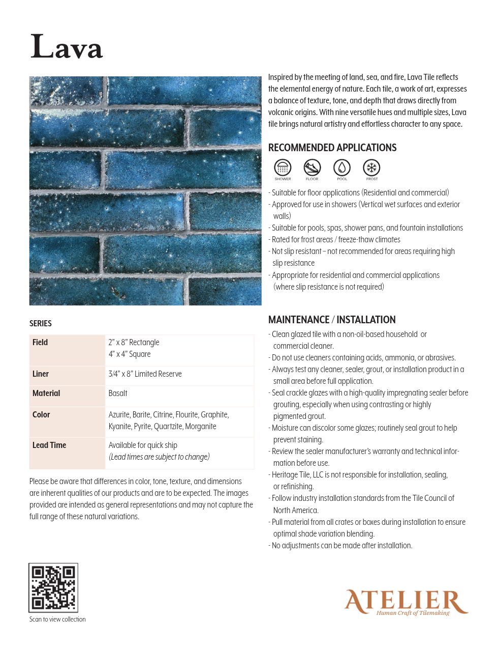 Tile Cut Sheets & Technical Specifications | Atelier Tile