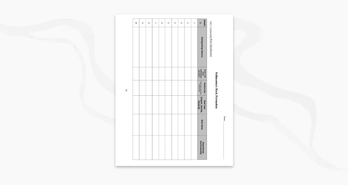 7: Sedimentary Rock Identification ANSWER SHEETS