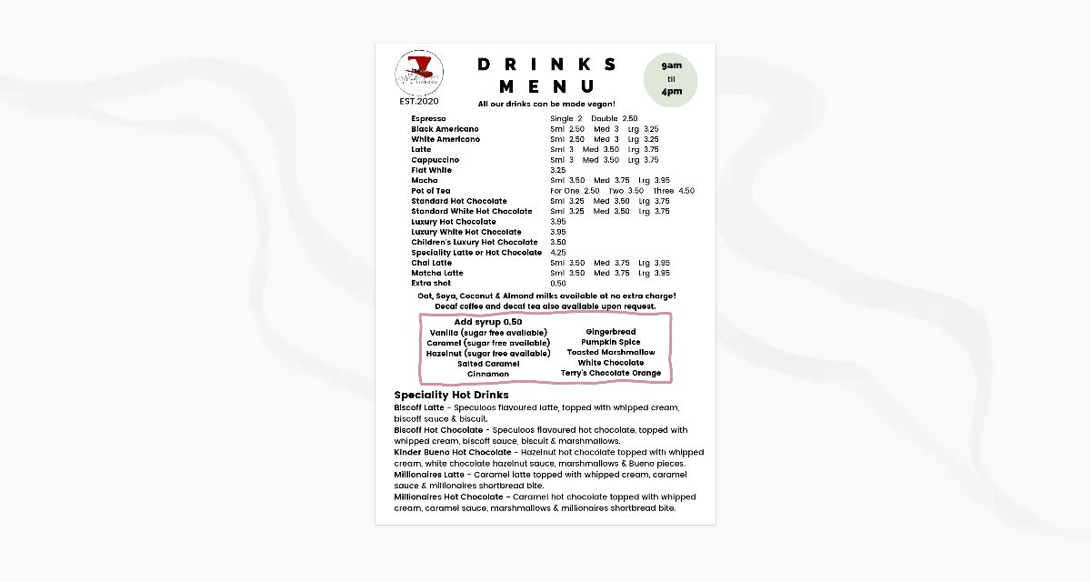 3 drinks menu prices