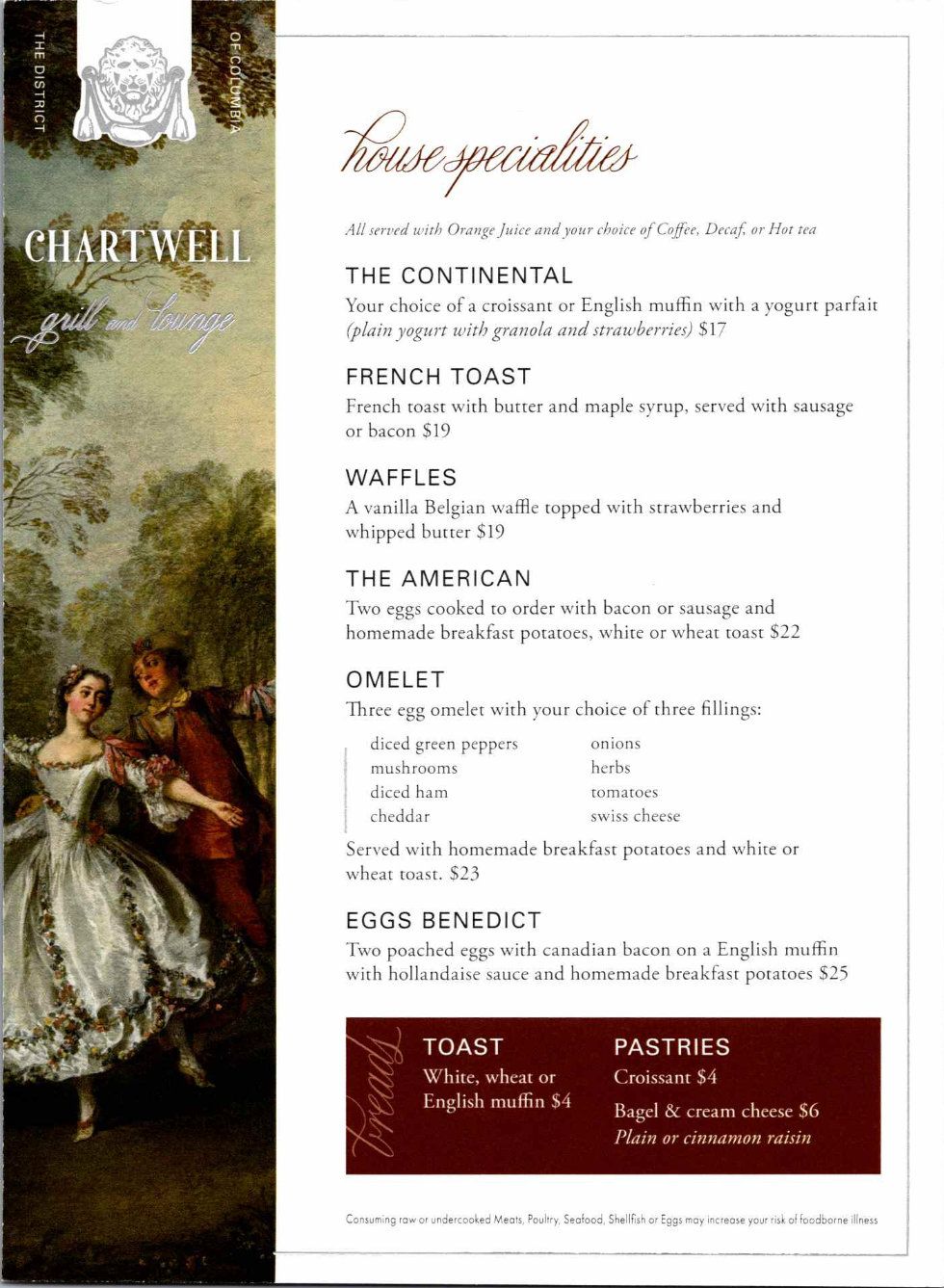 Chartwell Grill Breakfast Menu - Churchill Hotel DC