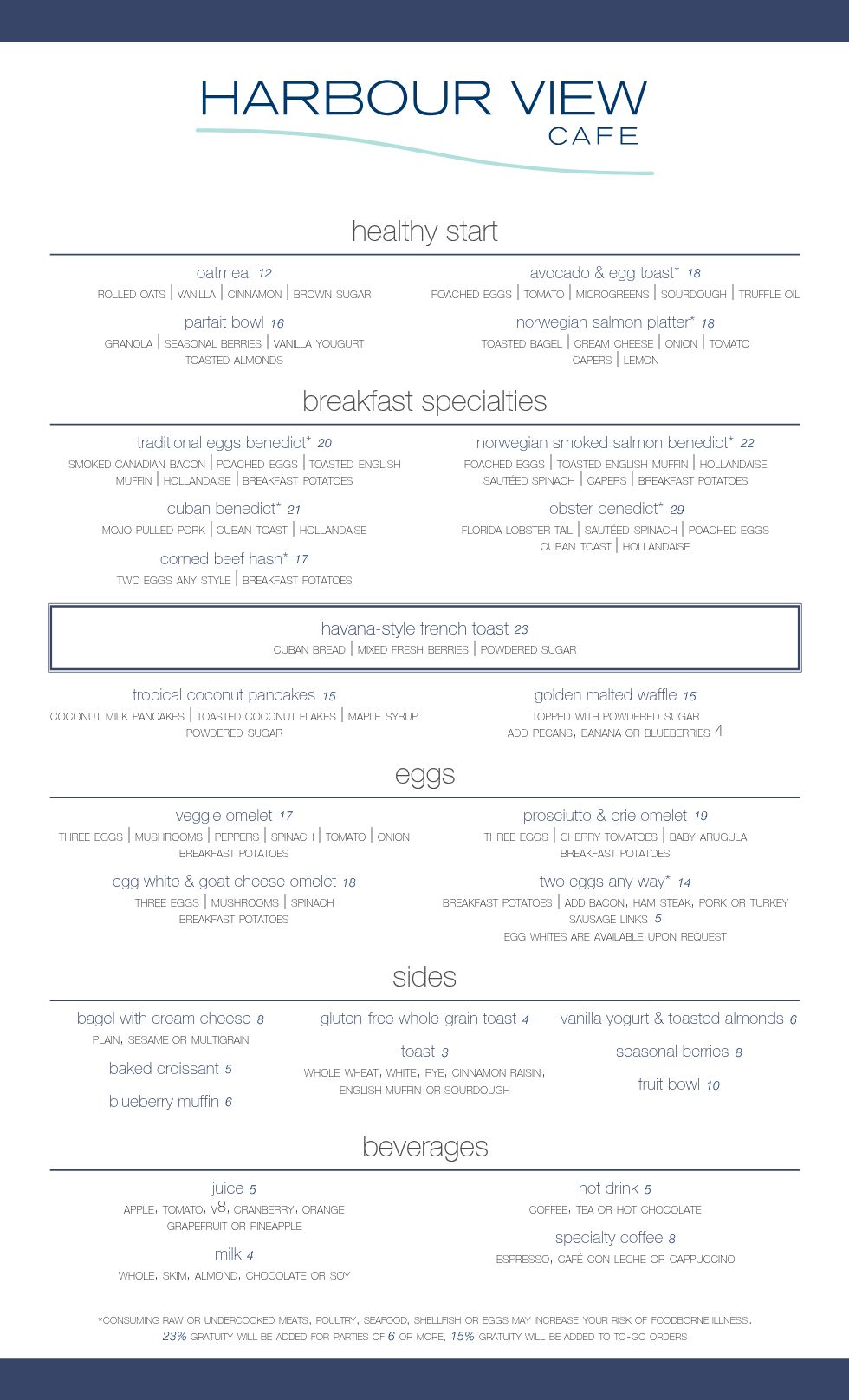 Harbourview Cafe Breakfast Menu - Pier House Resort