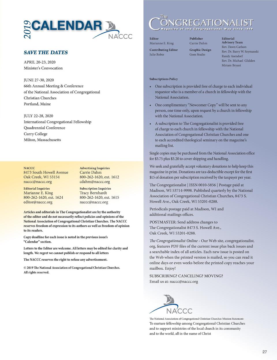 The Congregationalist Dec 2019