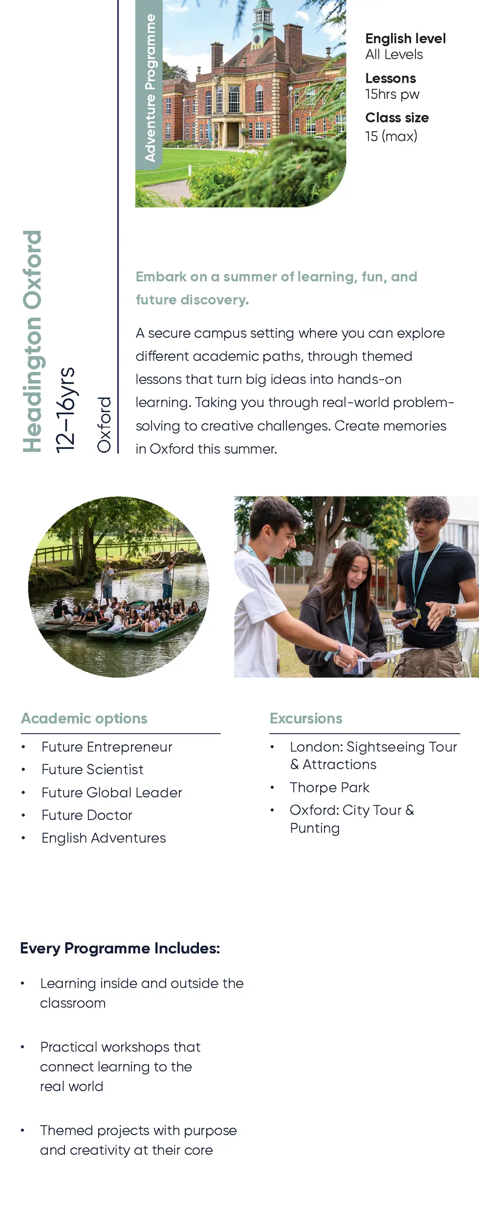Adventure Programme  Lessons 15hrs pw Class size 15  max   Embark on a summer of learning, fun, and future discovery. A se...