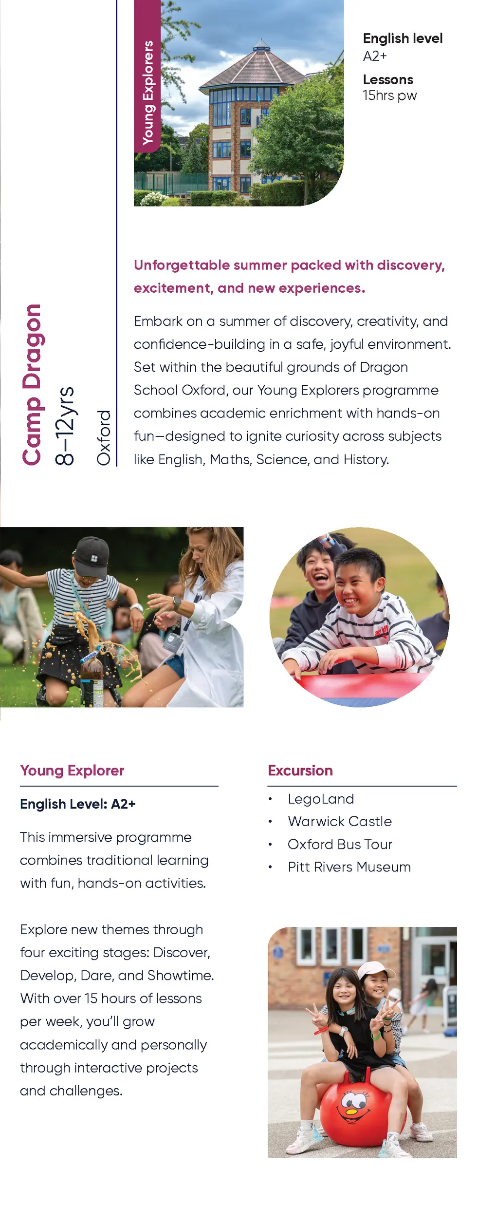 Young Explorers  English level A2  Lessons 15hrs pw  Unforgettable summer packed with discovery,  Embark on a summer of di...