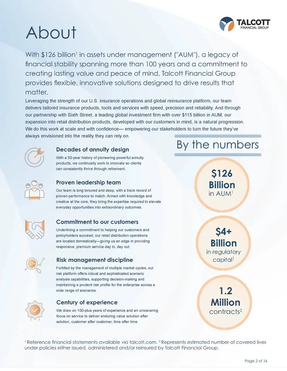 About With  126 billion1 in assets under management   AUM  , a legacy of    nancial stability spanning more than 100 years...