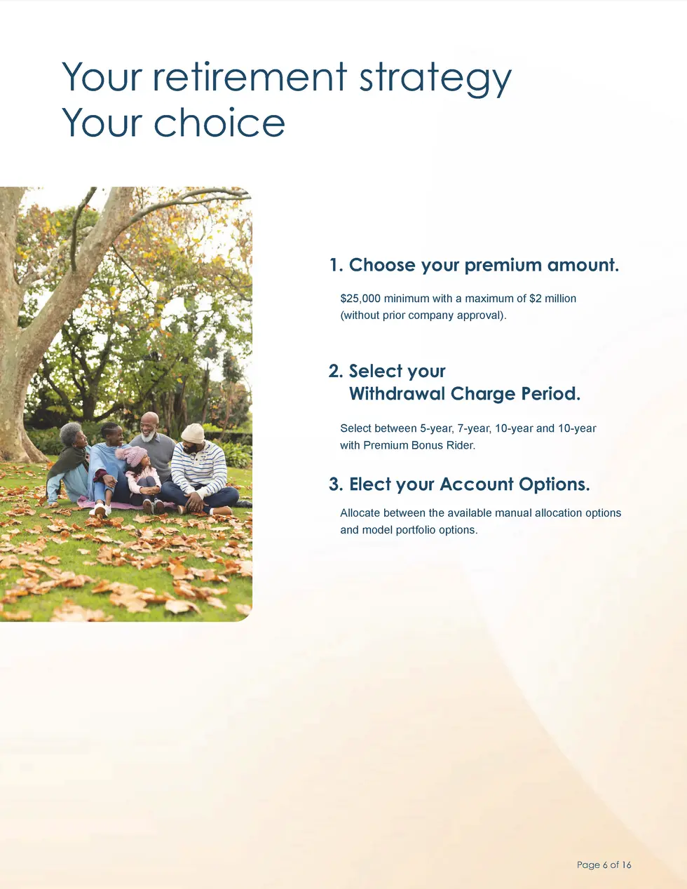 Your retirement strategy Your choice  1. Choose your premium amount.  25,000 minimum with a maximum of  2 million  without...