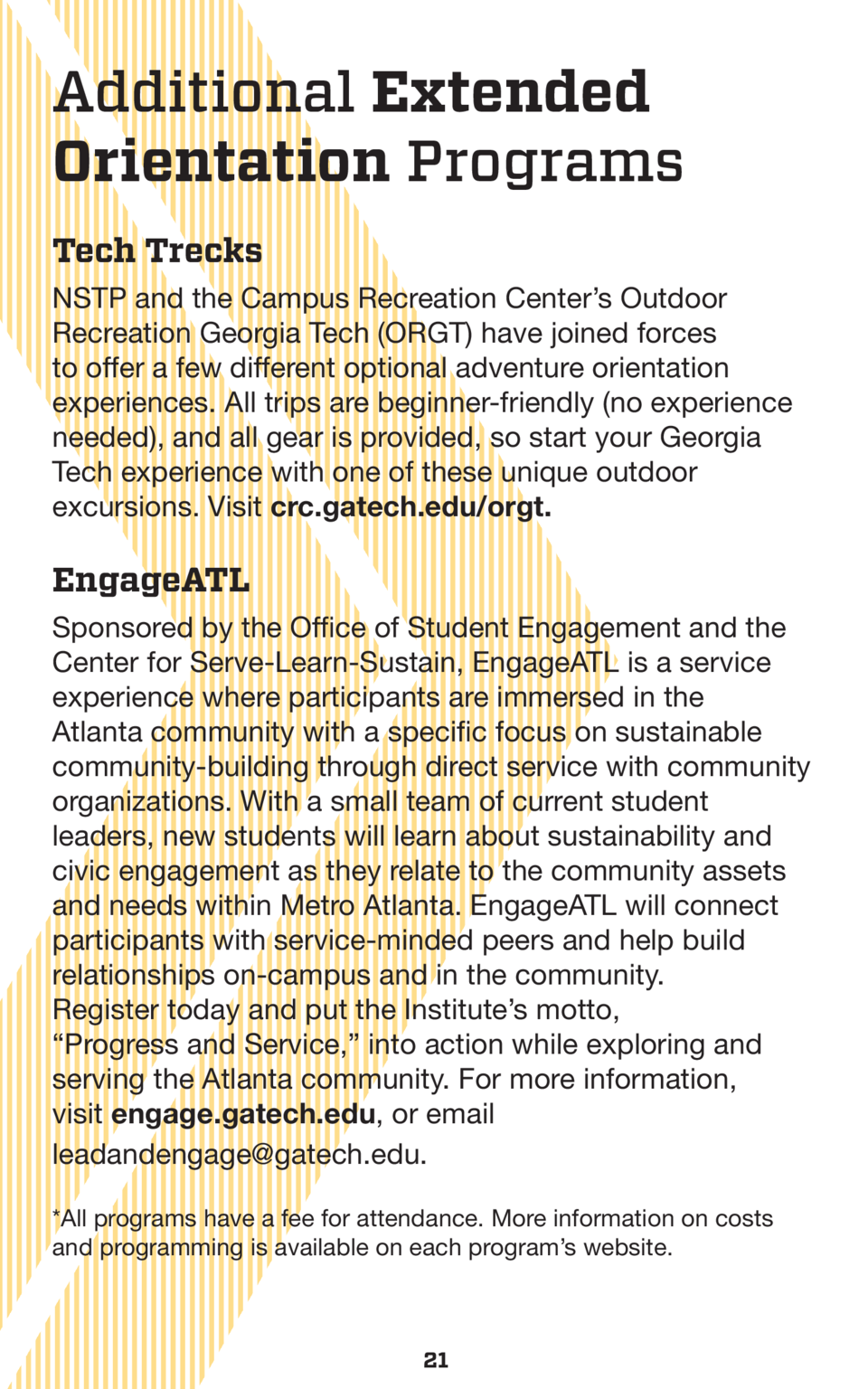 Additional Extended Orientation Programs Tech Trecks NSTP and the Campus Recreation Center   s Outdoor Recreation Georgia ...