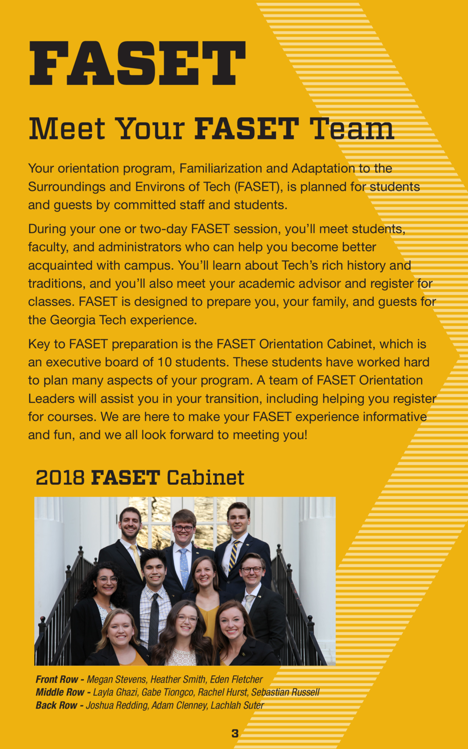 FASET  Meet Your FASET Team Your orientation program, Familiarization and Adaptation to the Surroundings and Environs of T...