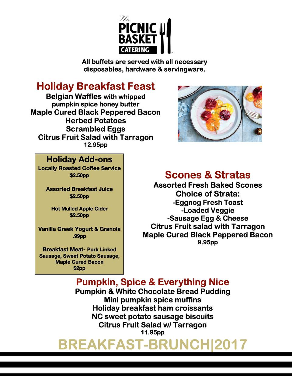 Picnic Basket Holiday Menu 2017