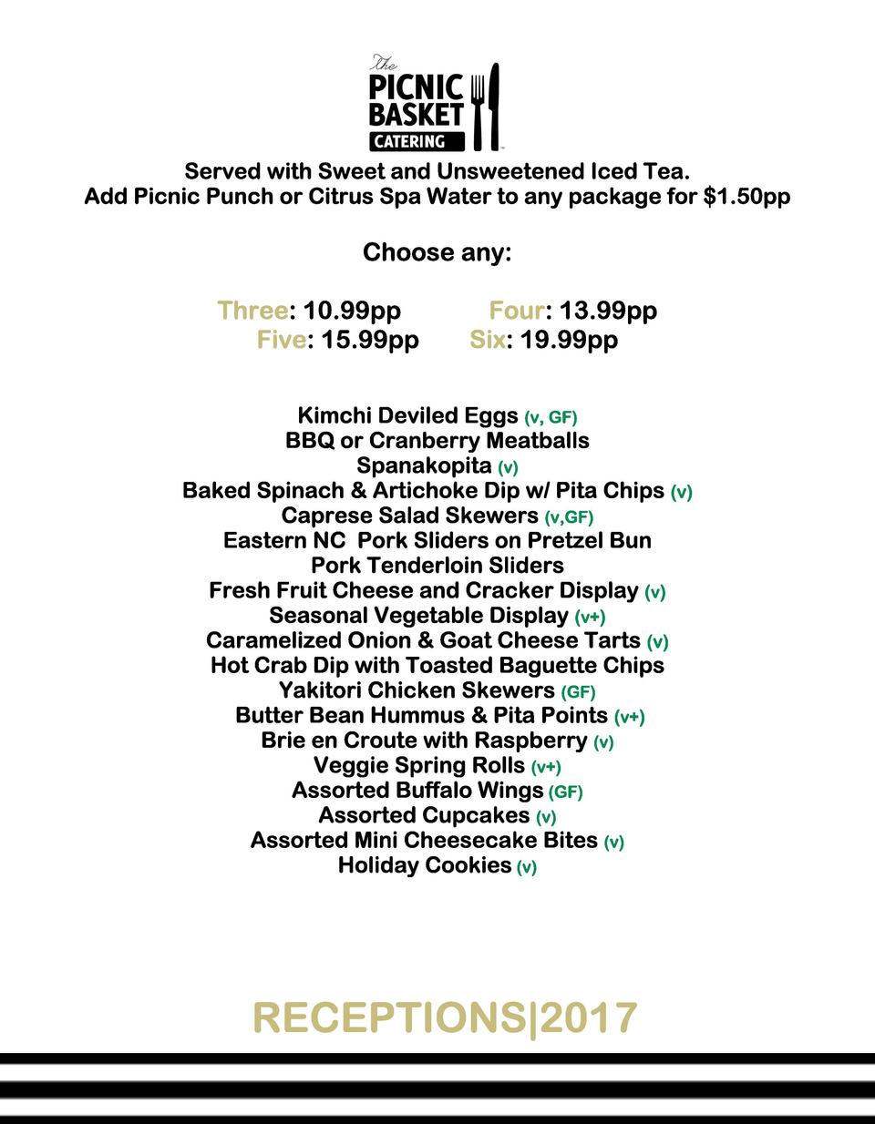 Picnic Basket Holiday Menu 2017