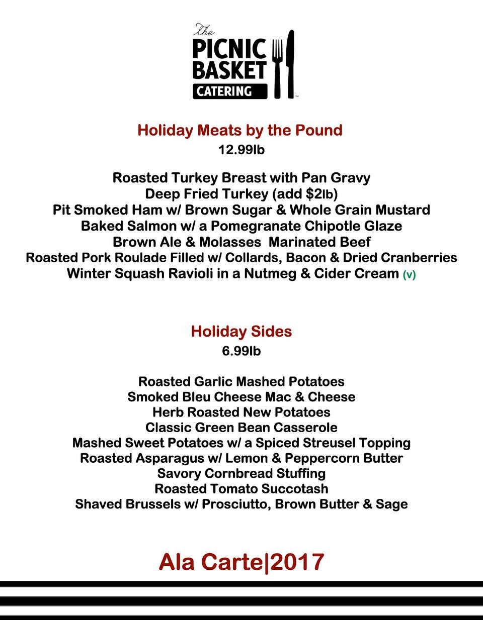 Picnic Basket Holiday Menu 2017