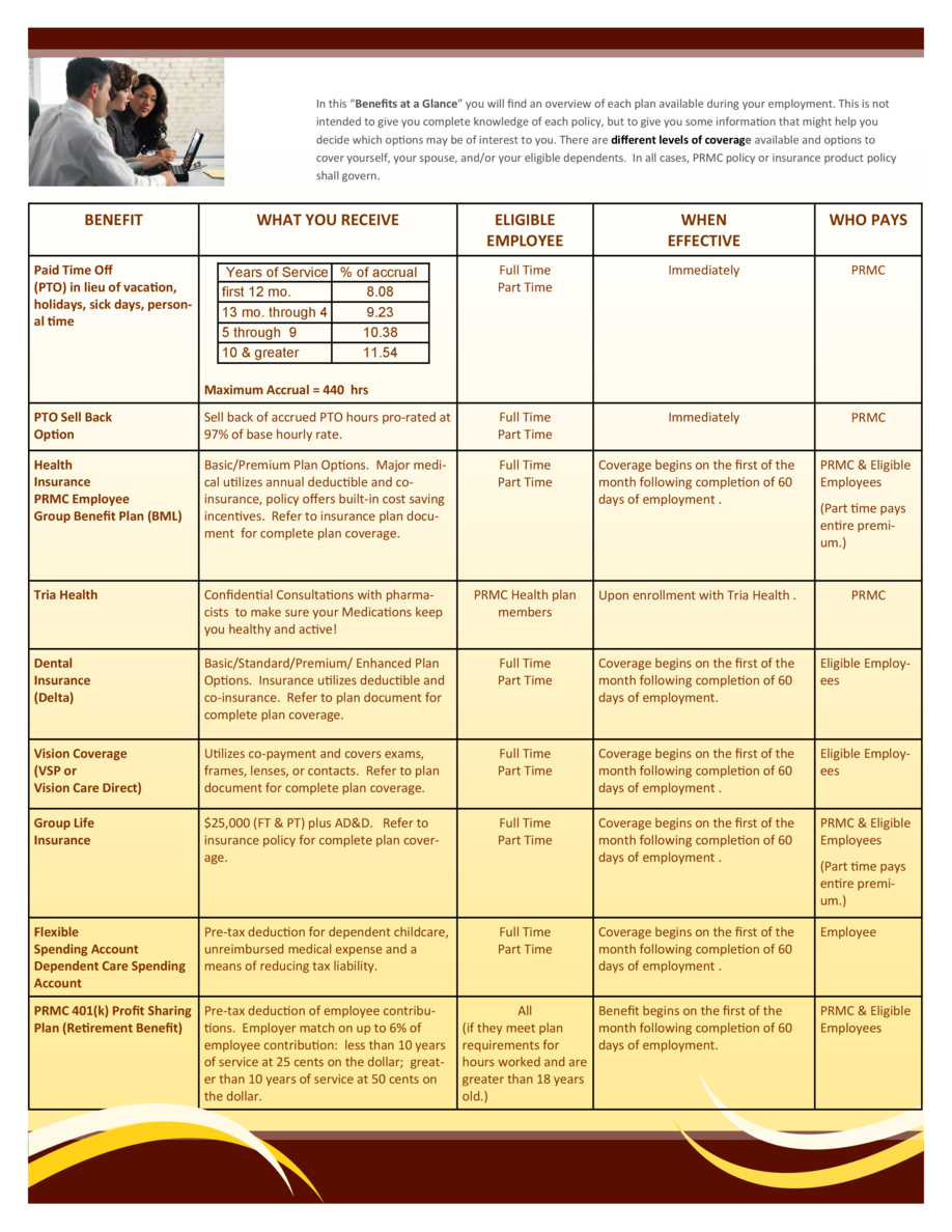  Benefits At A Glance Template 