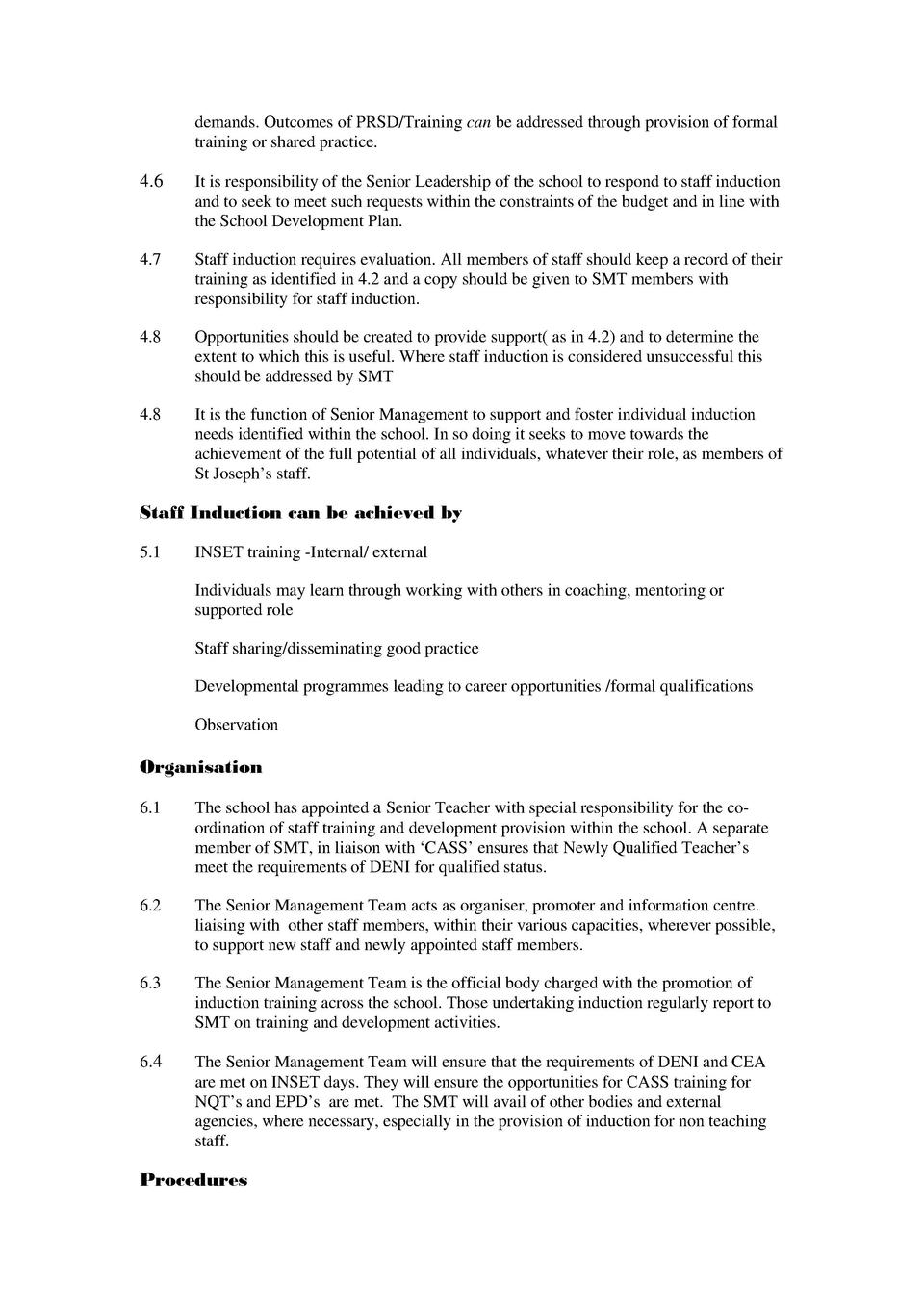 Staff Induction Policy