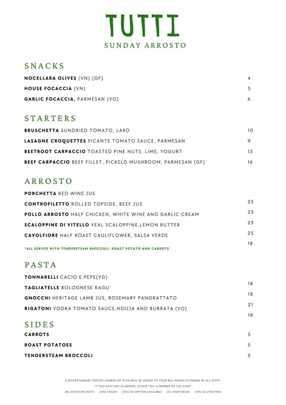Utsi Menu Tutti - Sunday menu