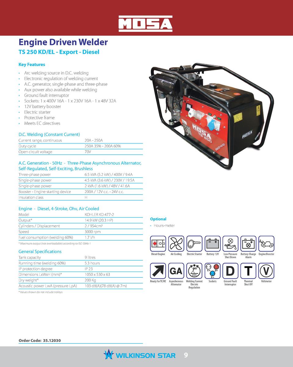 Engine Driven Welder TS 250 KD EL - Export - Diesel Key Features ...