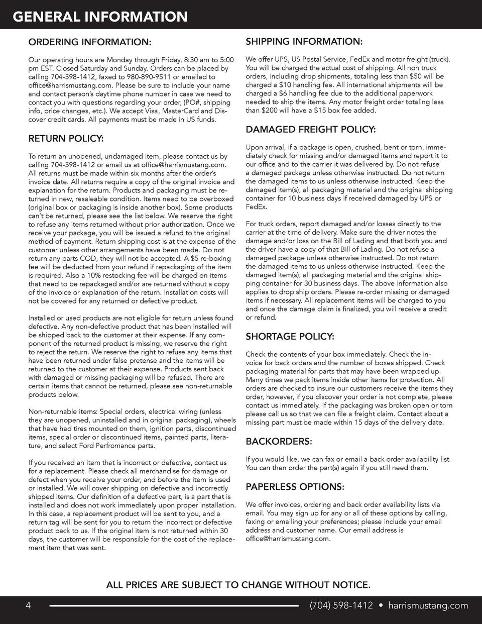 Harris Mustang Retail Catalog