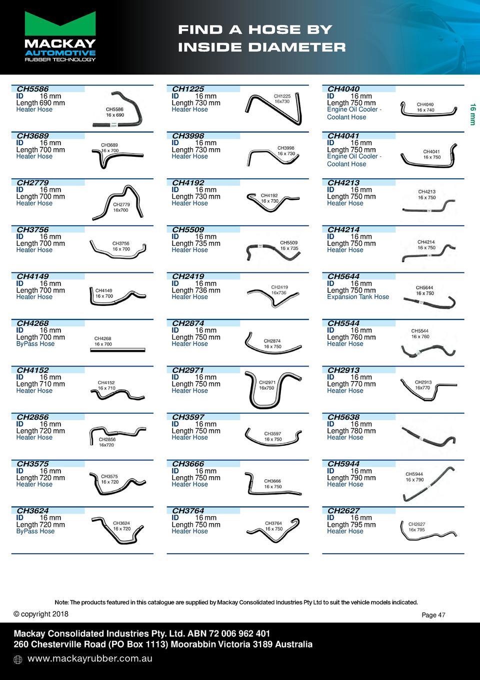 Mackay find a hose by diameter