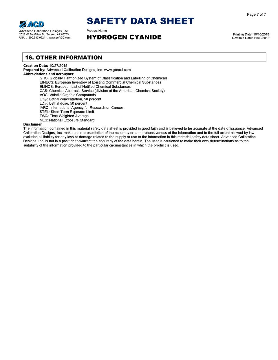 Hydrogen Cyanide SDS