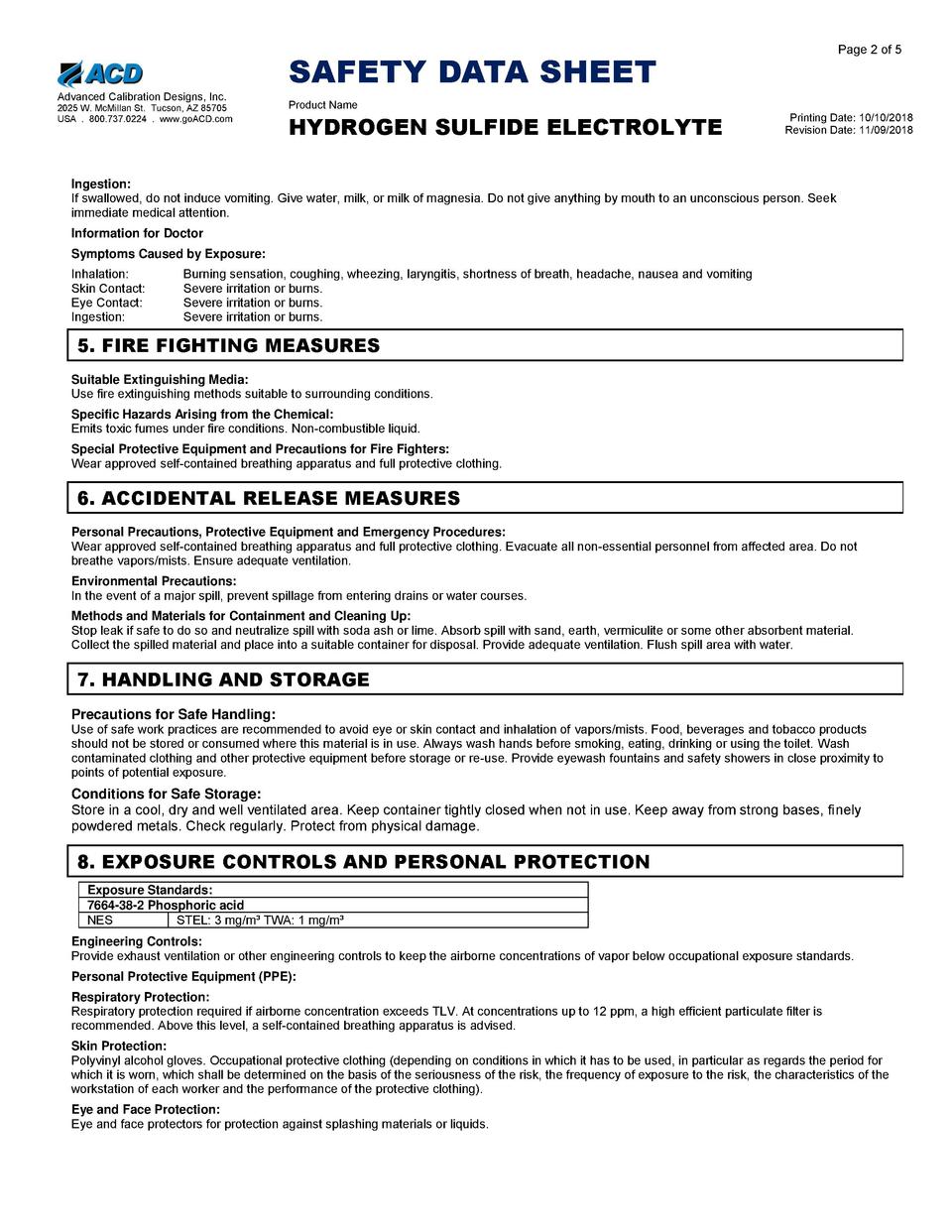 Hydrogen Sulfide Electrolyte SDS
