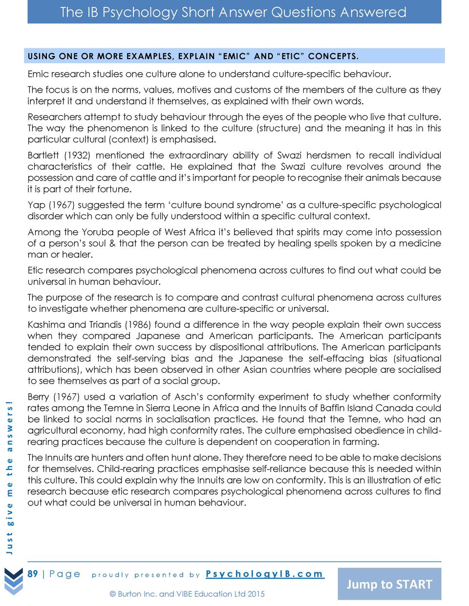 IB Psychology SAQ Model Answer