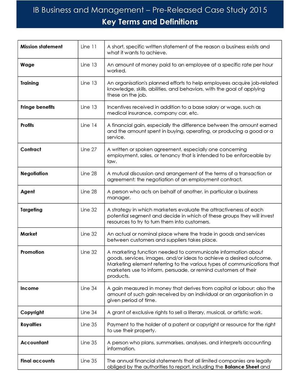 IB Business Case Study Key Terms