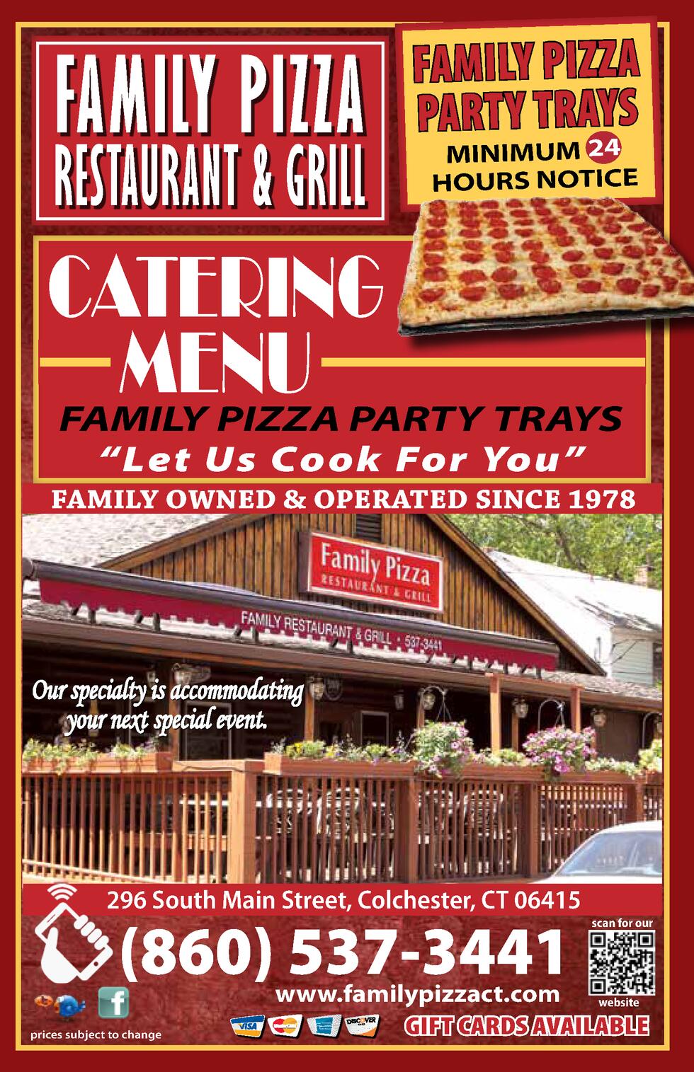 Family top pizza menu