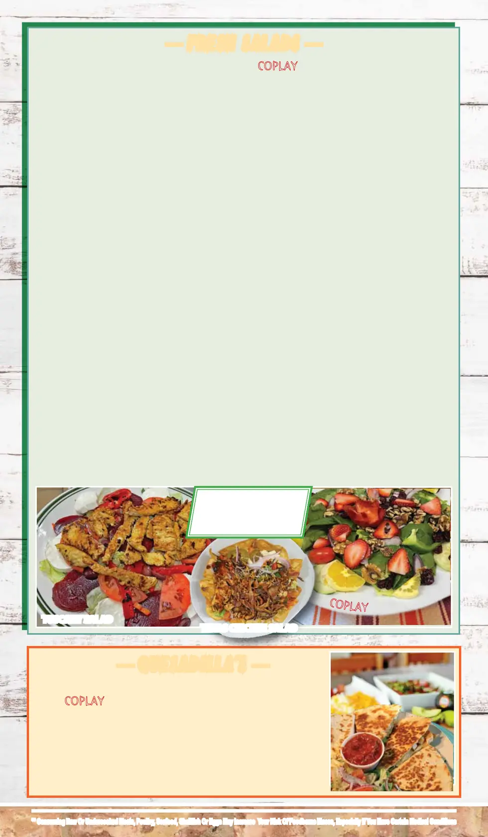 Coplay Dinner Menu 03.31.25