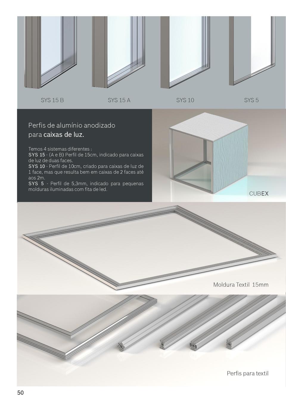 Bases para Caixas de Luz  SYS 15 B  SYS 15 A  SYS 10  SYS 5 Bases individuais  Perfis de alum  nio anodizado para caixas d...