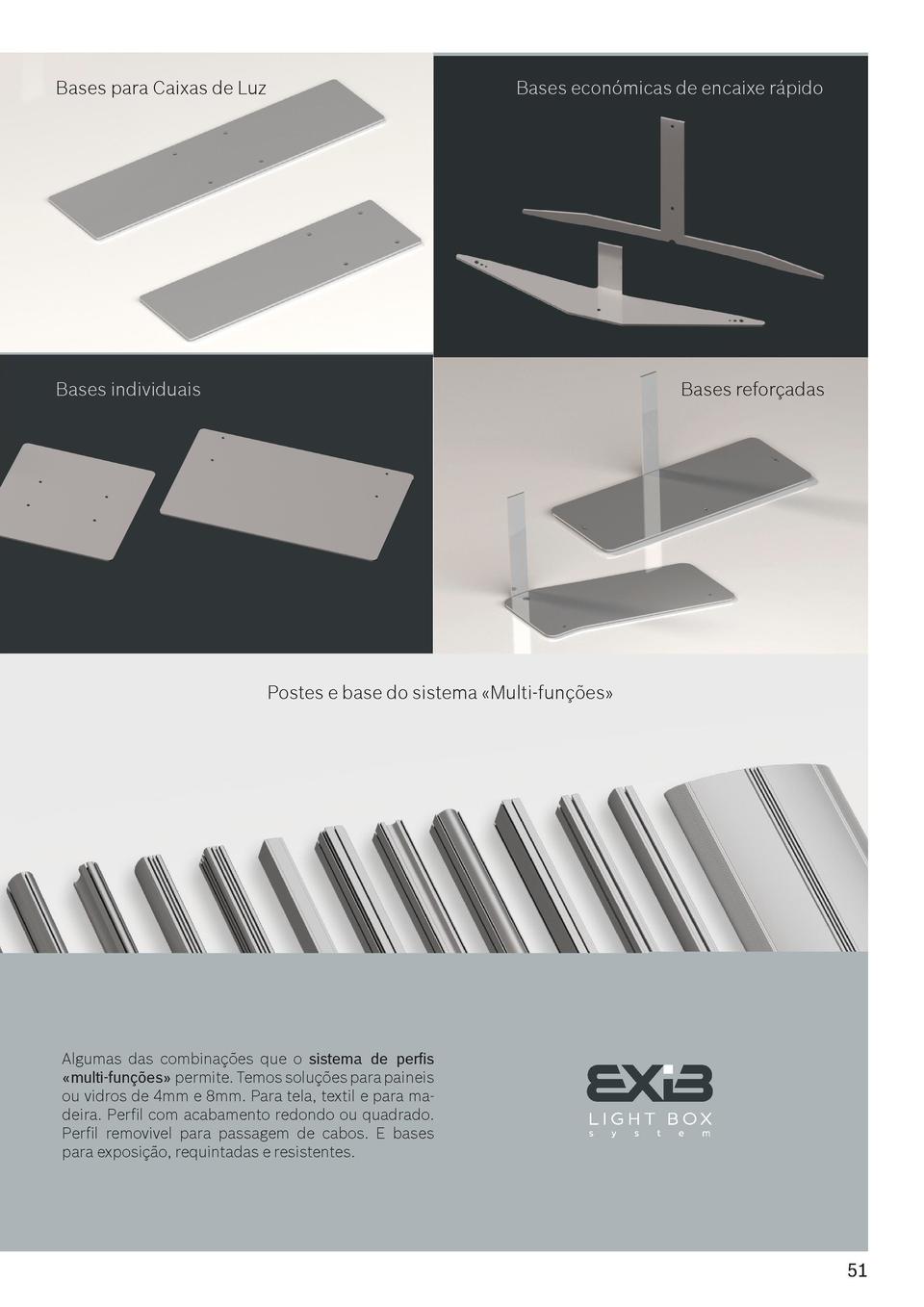 Bases para Caixas de Luz  SYS 15 B  SYS 15 A  SYS 10  SYS 5 Bases individuais  Perfis de alum  nio anodizado para caixas d...