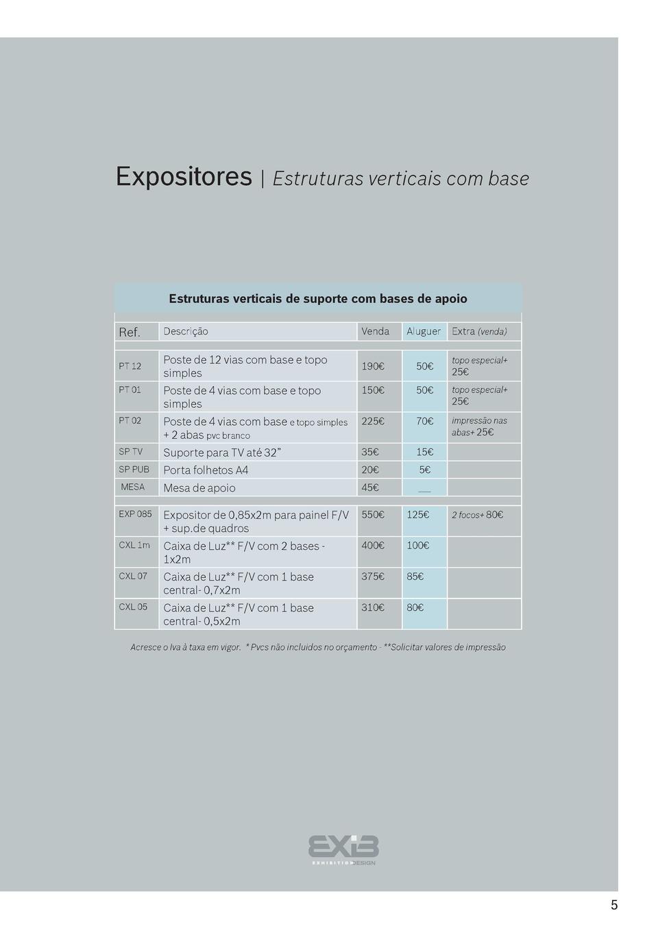 Expositores   Estruturas verticais com base Poste de 12 vias  Extras  Estruturas verticais de suporte com bases de apoio  ...