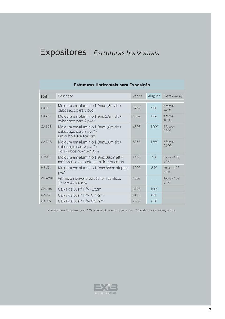 Expositores   Estruturas horizontais  Estruturas Horizontais para Exposi    o  CA 3P  CA 2P  CA 1CB  Ref.  Descri    o  Ve...