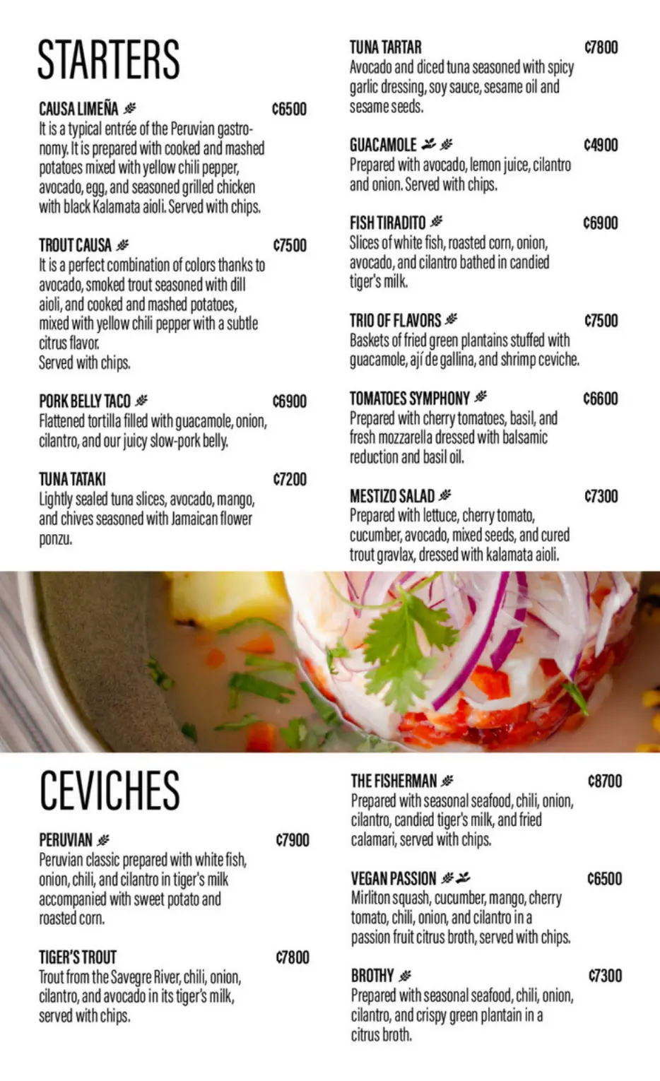 Mestizo Restaurant Menu