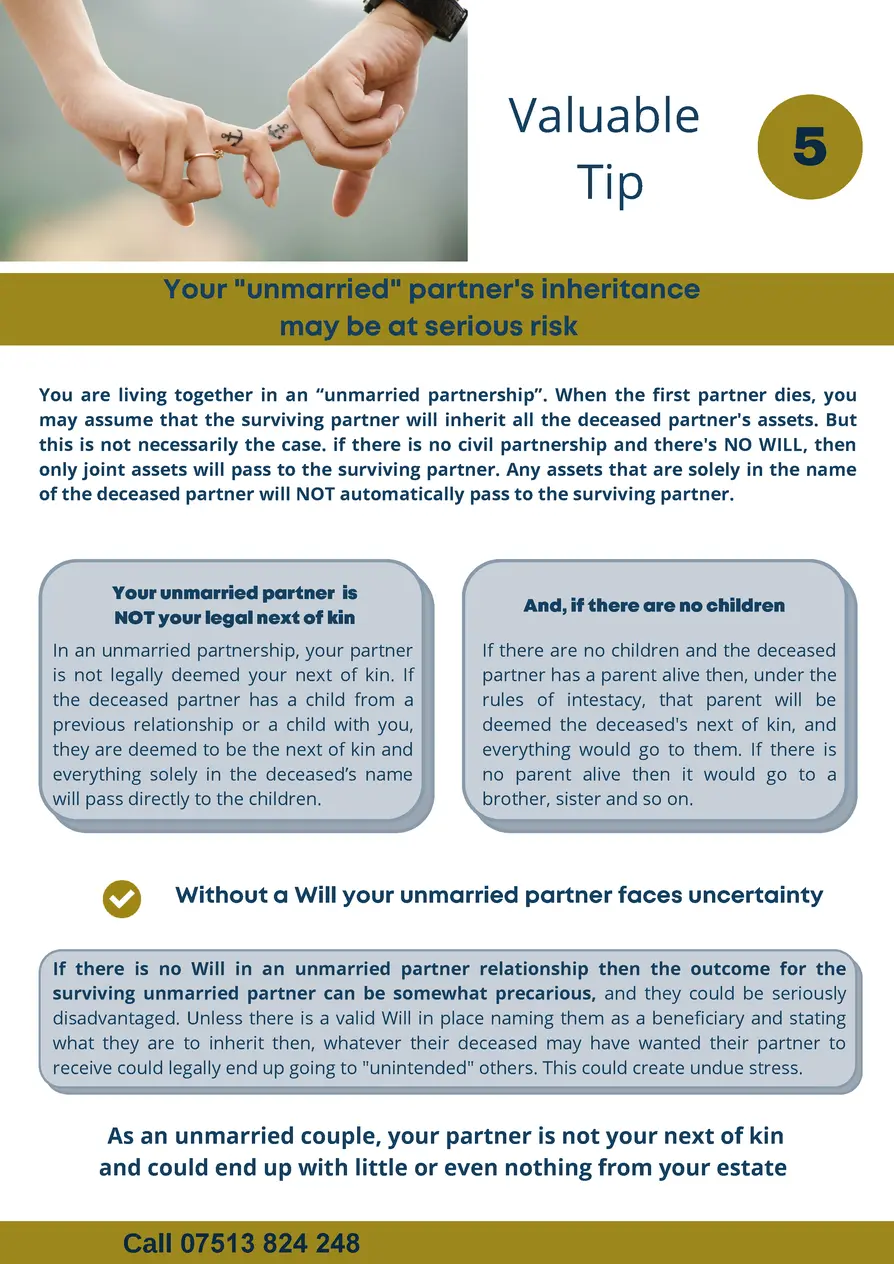    Valuable Tip  5  Your  unmarried  partner s inheritance may be at serious risk You are living together in an    unmarri...