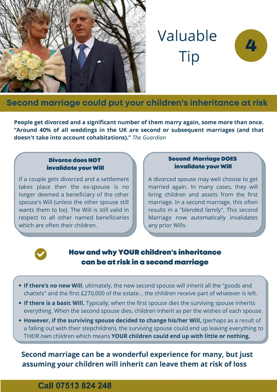    Valuable Tip  4  Second marriage could put your children s inheritance at risk People get divorced and a significant nu...