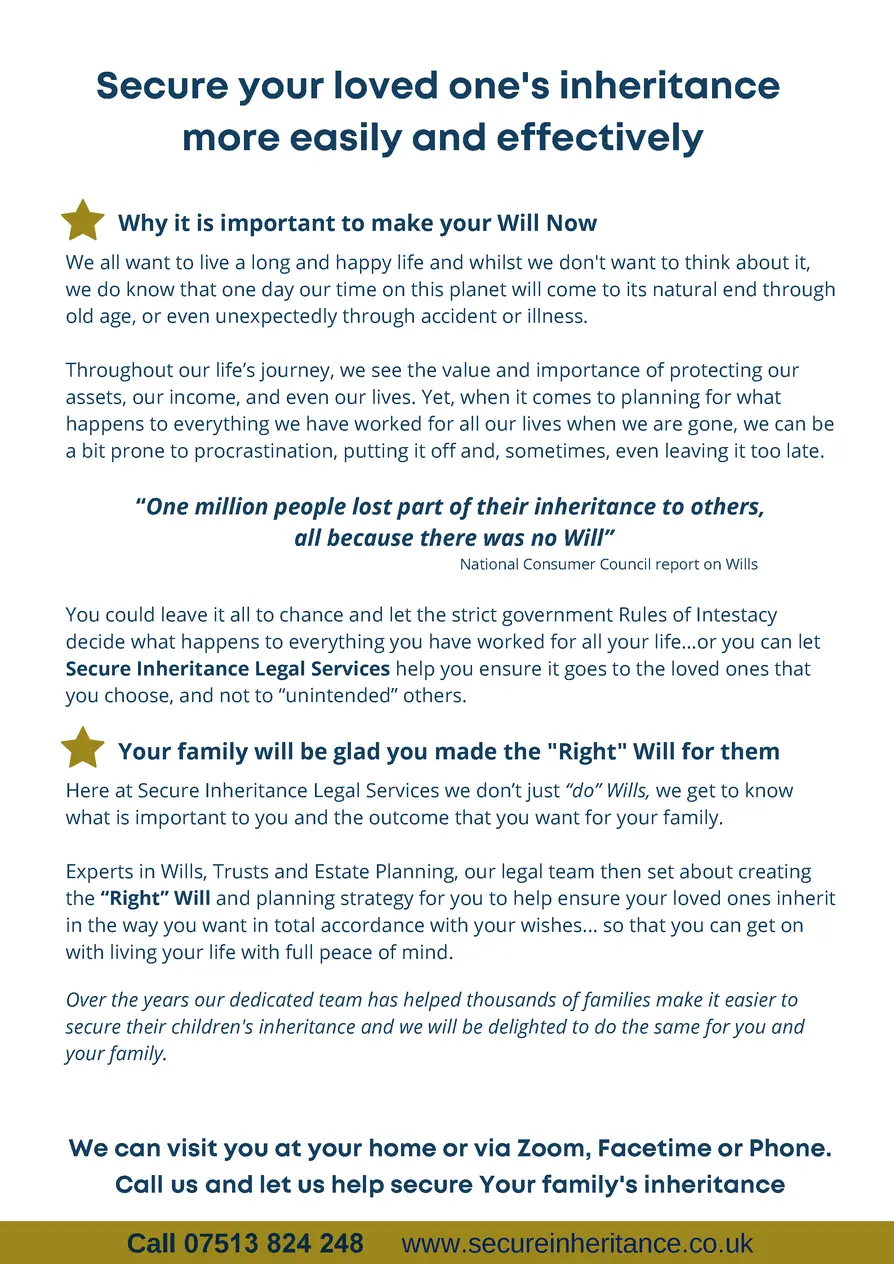 Secure your loved one s inheritance more easily and effectively Why it is important to make your Will Now We all want to l...