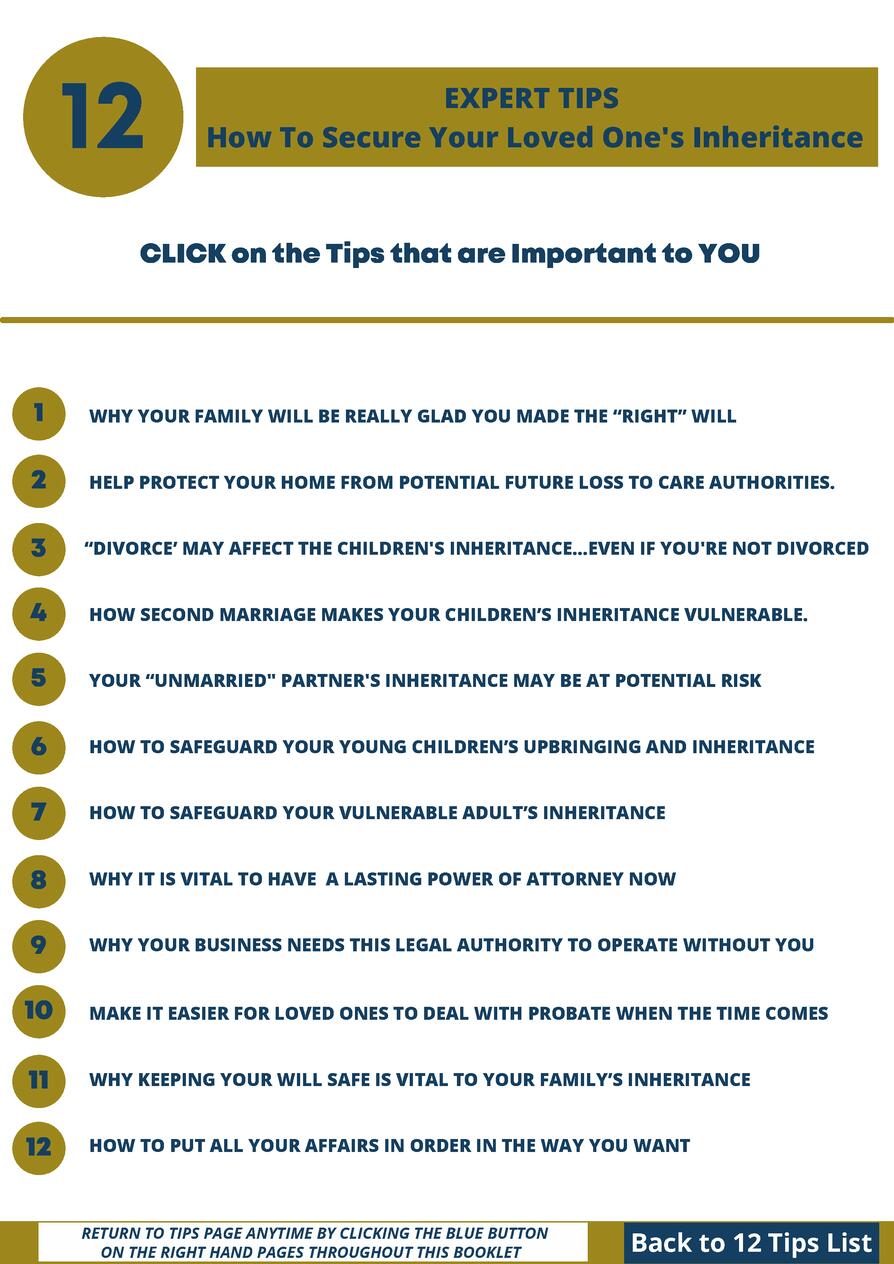 12     EXPERT TIPS How To Secure Your Loved One s Inheritance  CLICK on the Tips that are Important to YOU  1  WHY YOUR FA...