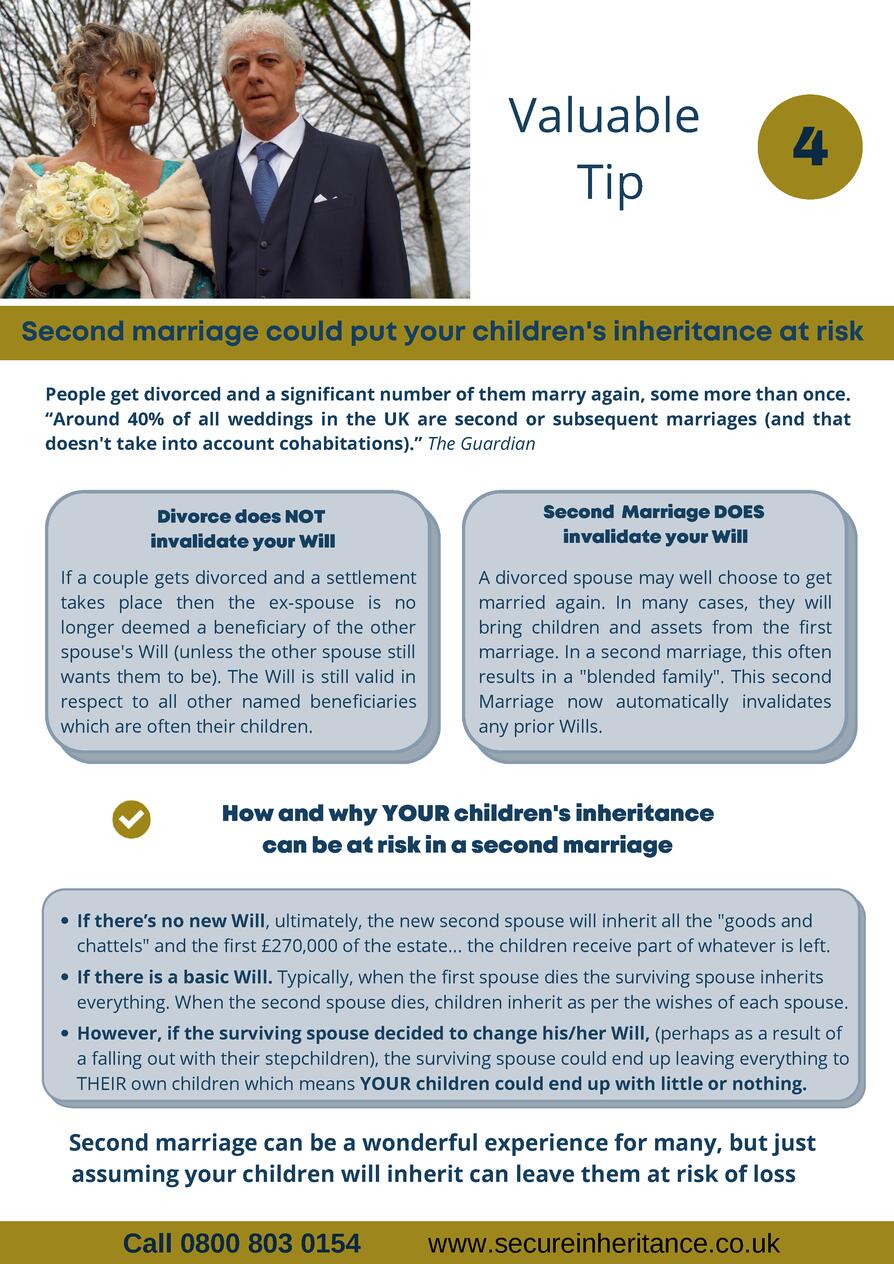   Valuable Tip  4  Second marriage could put your children s inheritance at risk People get divorced and a significant num...