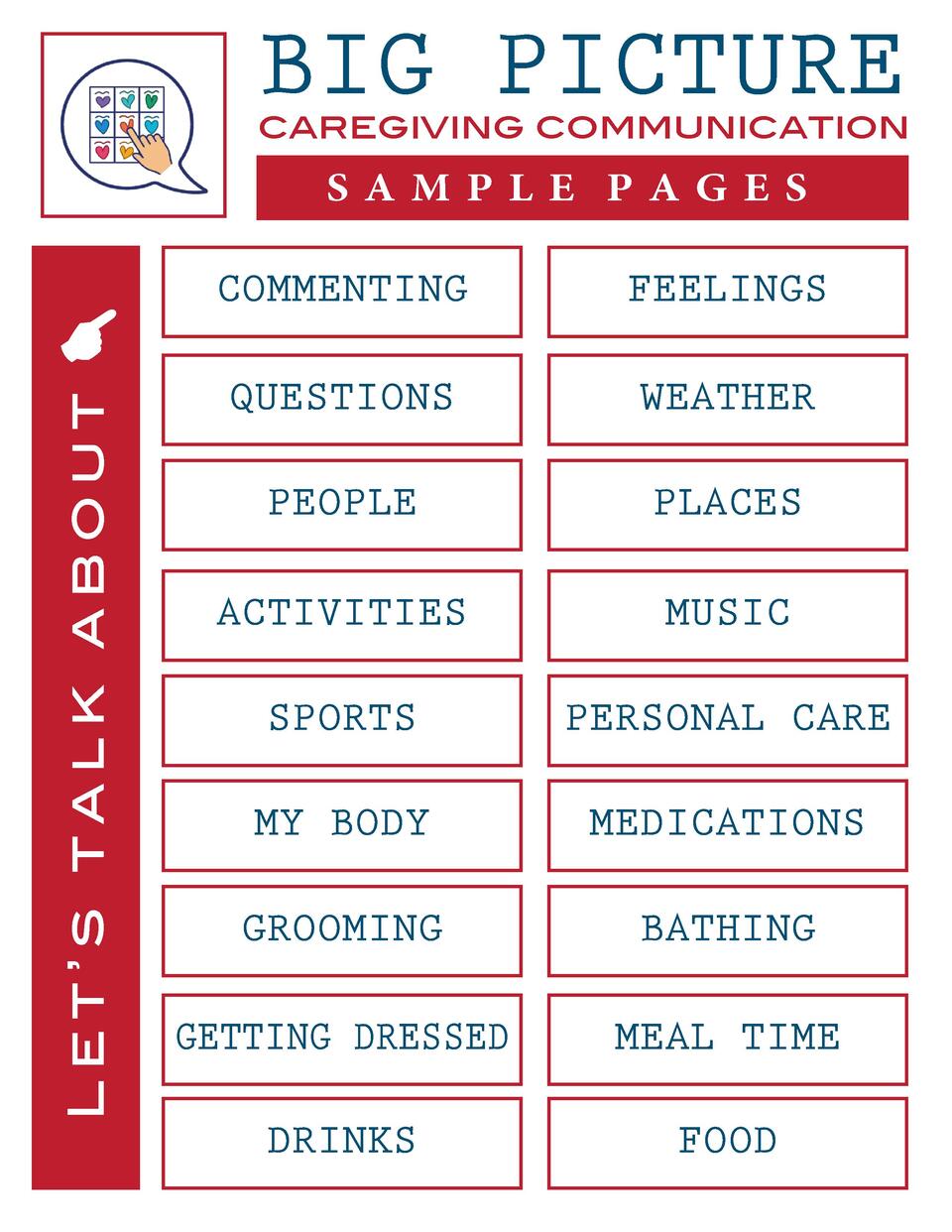 Big Picture Caregiving Communication Book Sample Pages