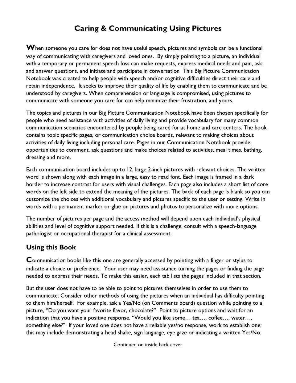 Big Picture Caregiving Communication Book Sample Pages