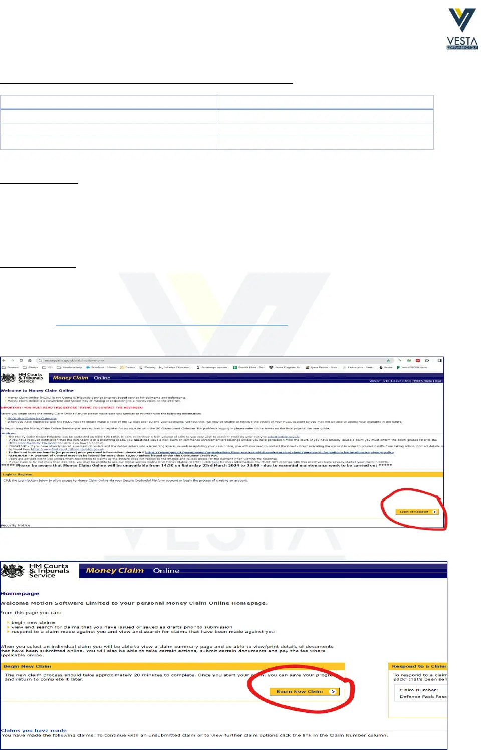 Issuing a County Court Claim